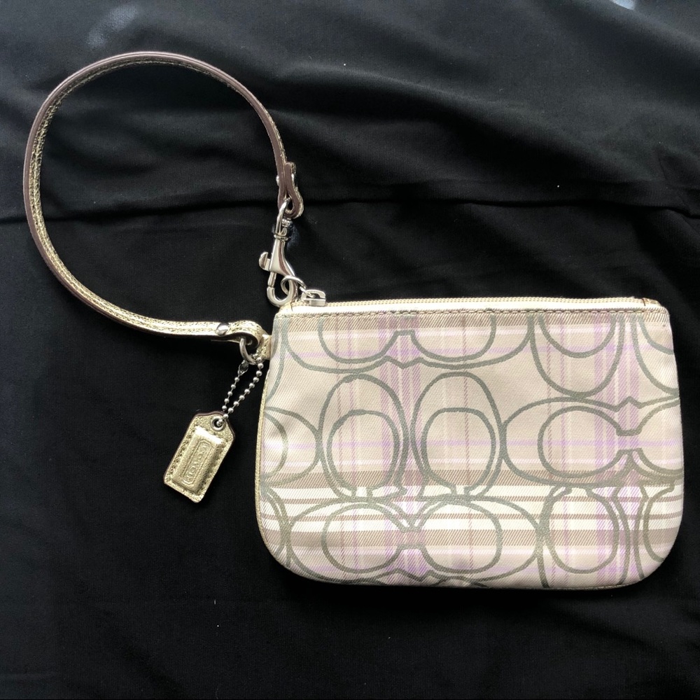 Coach Wristlet with Khaki Purple Gold Design